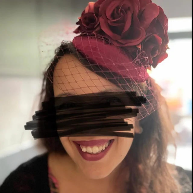 Burgundy Rose Birdcage Veil Hat Fascinator