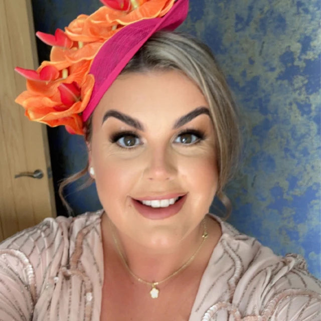Orange & Pink Orchid Fascinator Hat