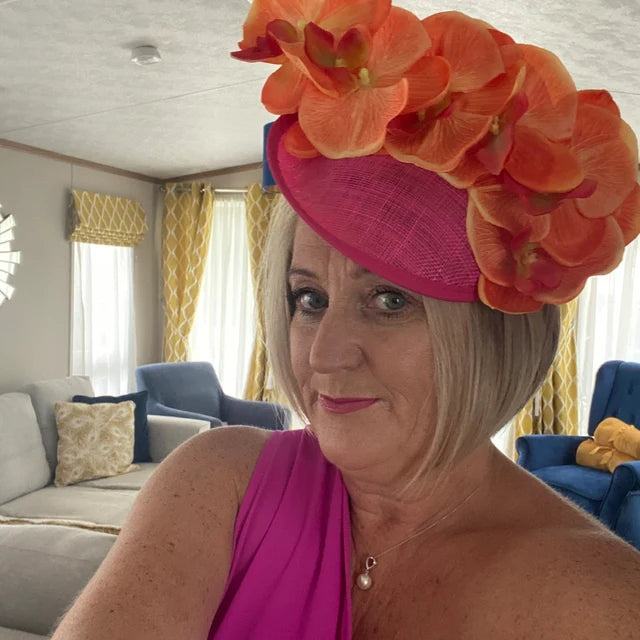Orange & Pink Orchid Fascinator Hat