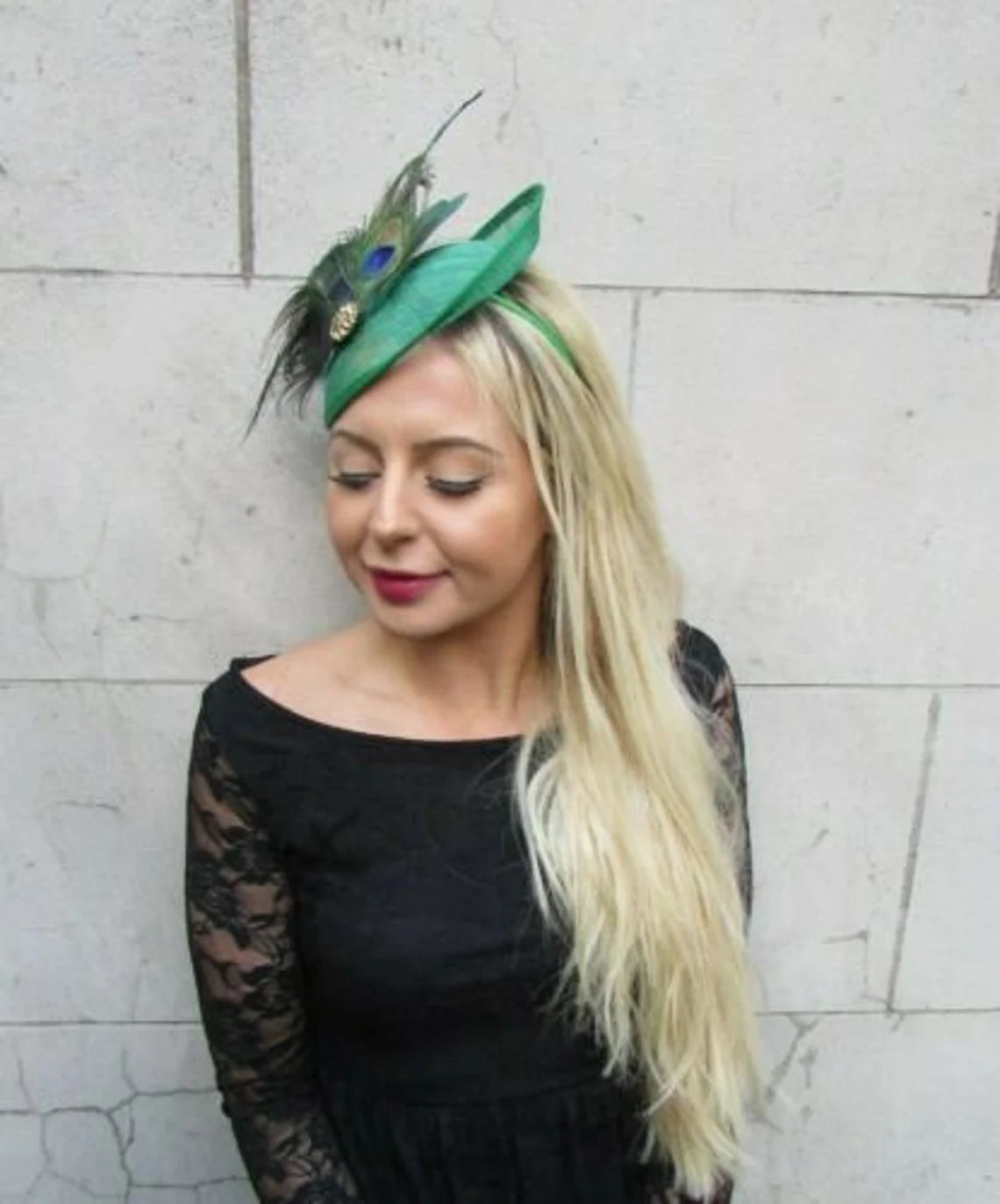 Emerald Green & Gold Peacock Hat