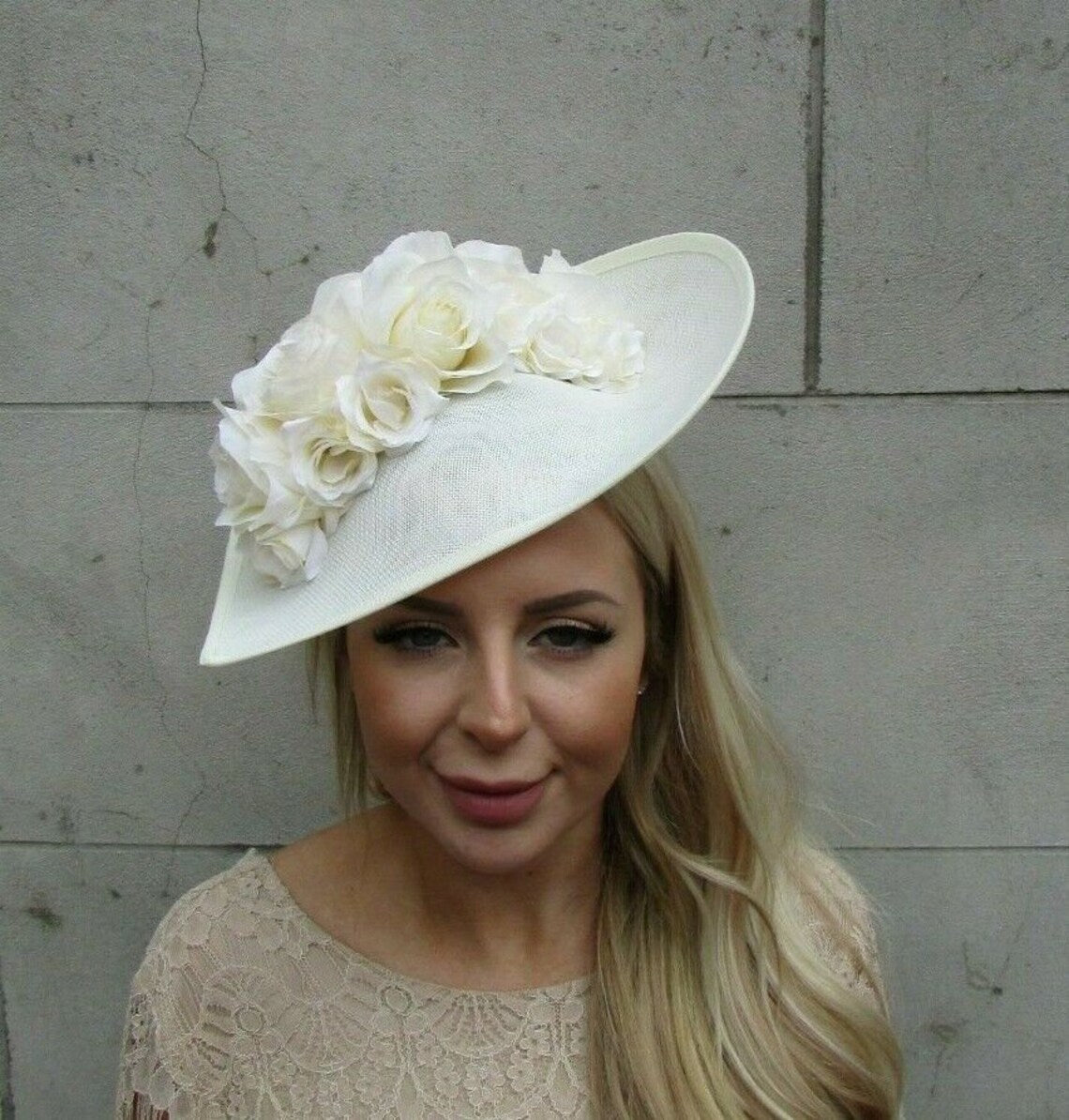 Large Cream Rose Teardrop Hat