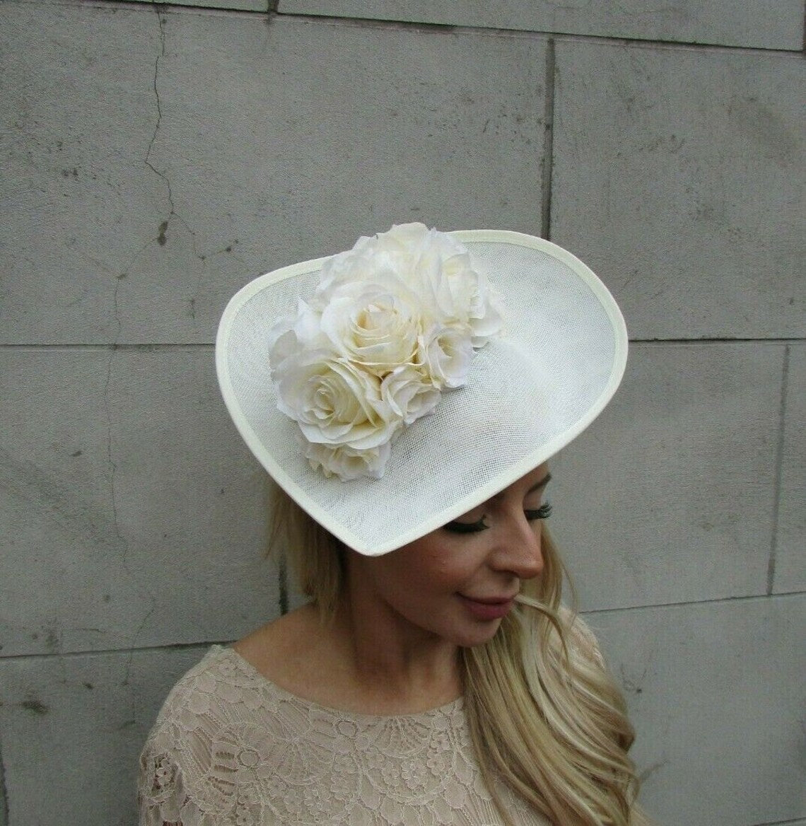 Large Cream Rose Teardrop Hat