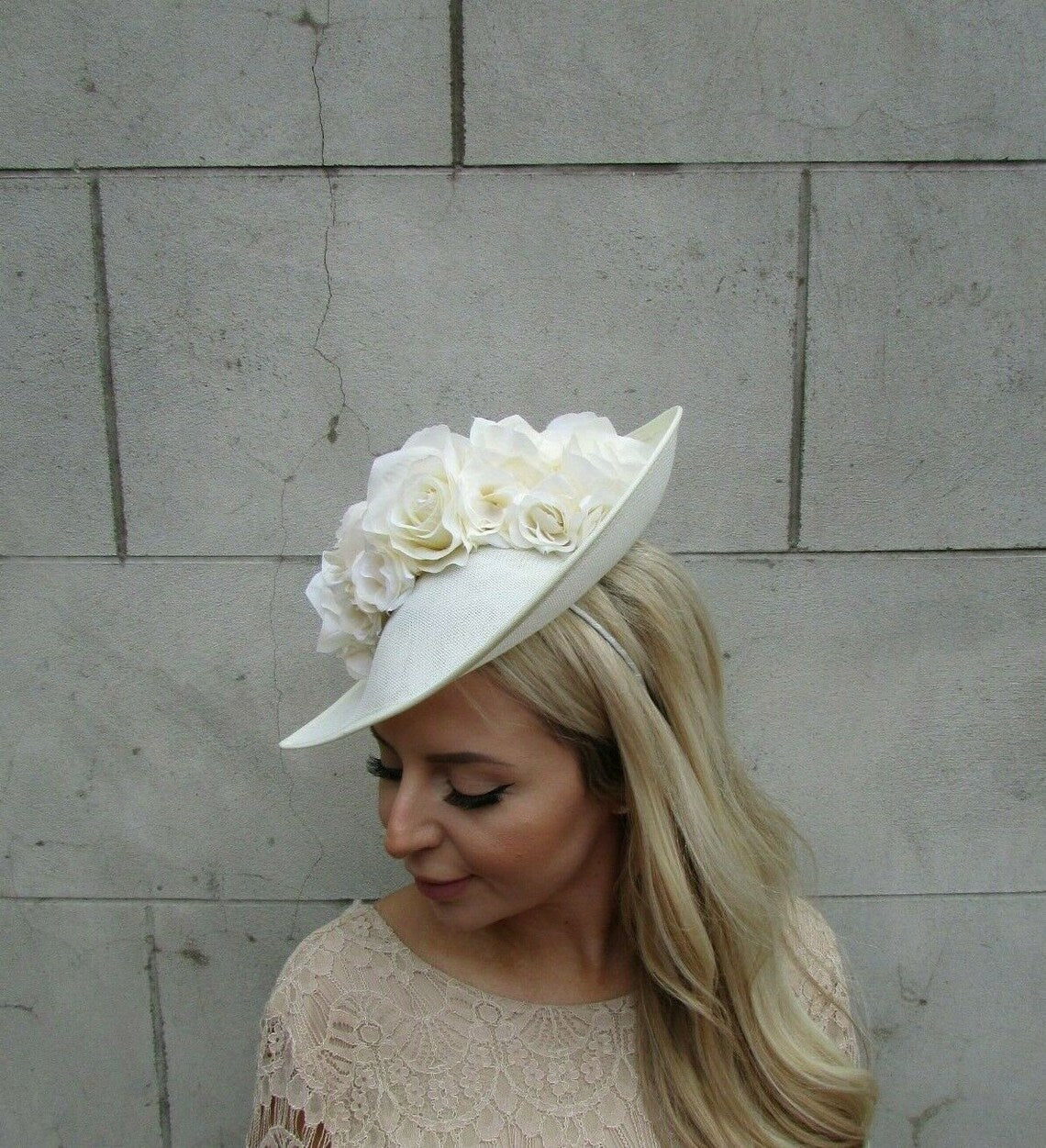 Large Cream Rose Teardrop Hat