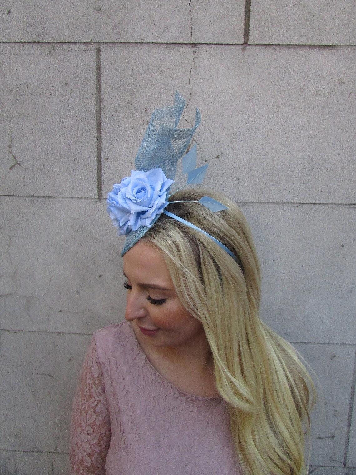 Light Blue Flower Fascinator Hat