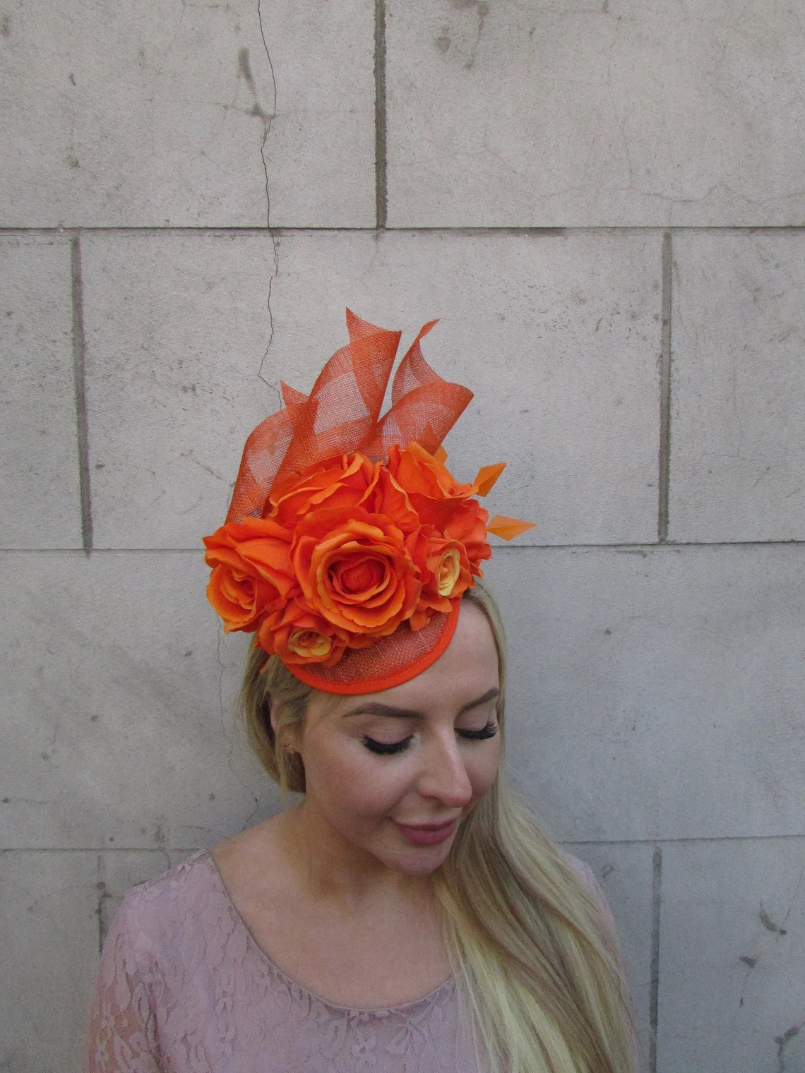 Orange Rose Sinamay Fascinator Hat