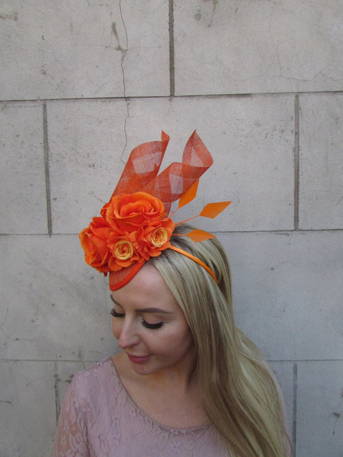 Orange Rose Sinamay Fascinator Hat