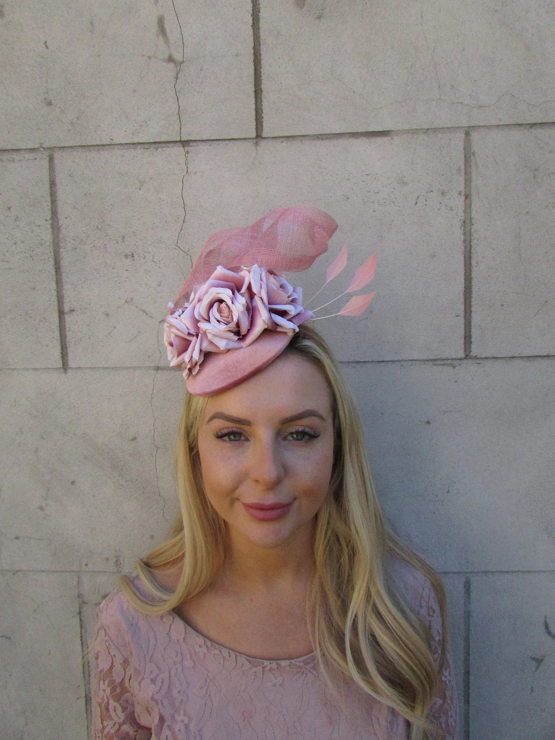 Dusky Pink Velvet Rose Fascinator Hat