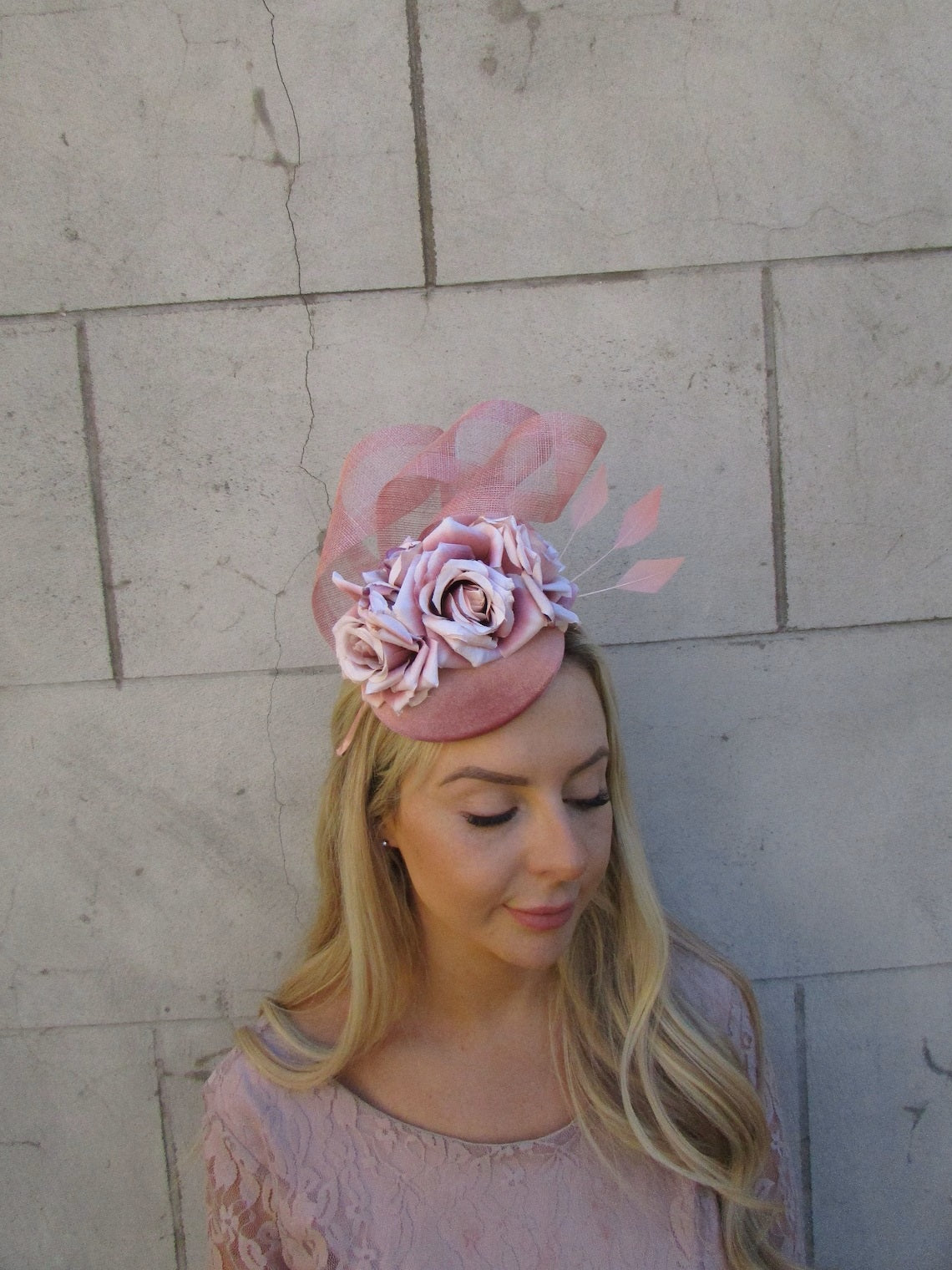 Dusky Pink Velvet Rose Fascinator Hat