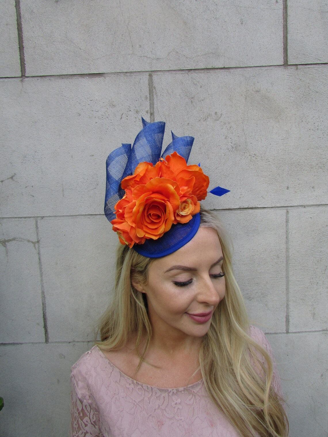 Orange & Royal Blue Floral Fascinator Hat