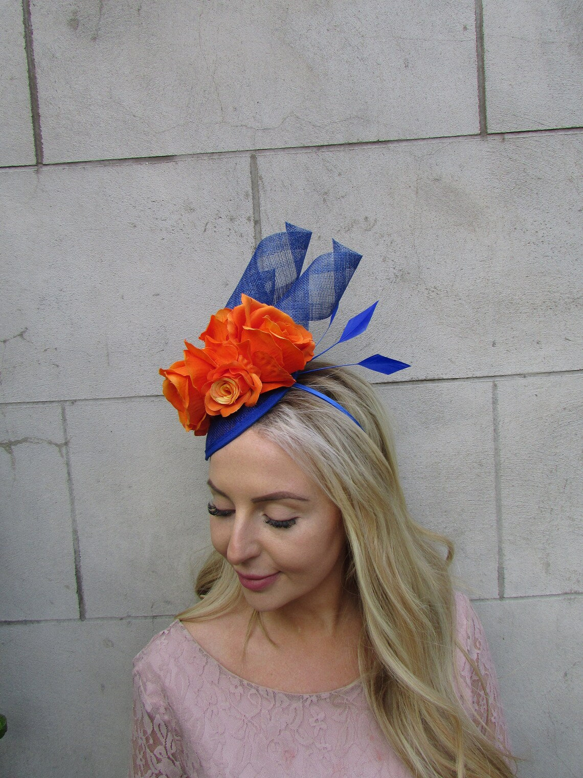 Orange & Royal Blue Floral Fascinator Hat