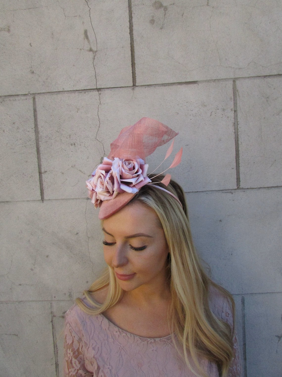 Dusky Pink Velvet Rose Fascinator Hat
