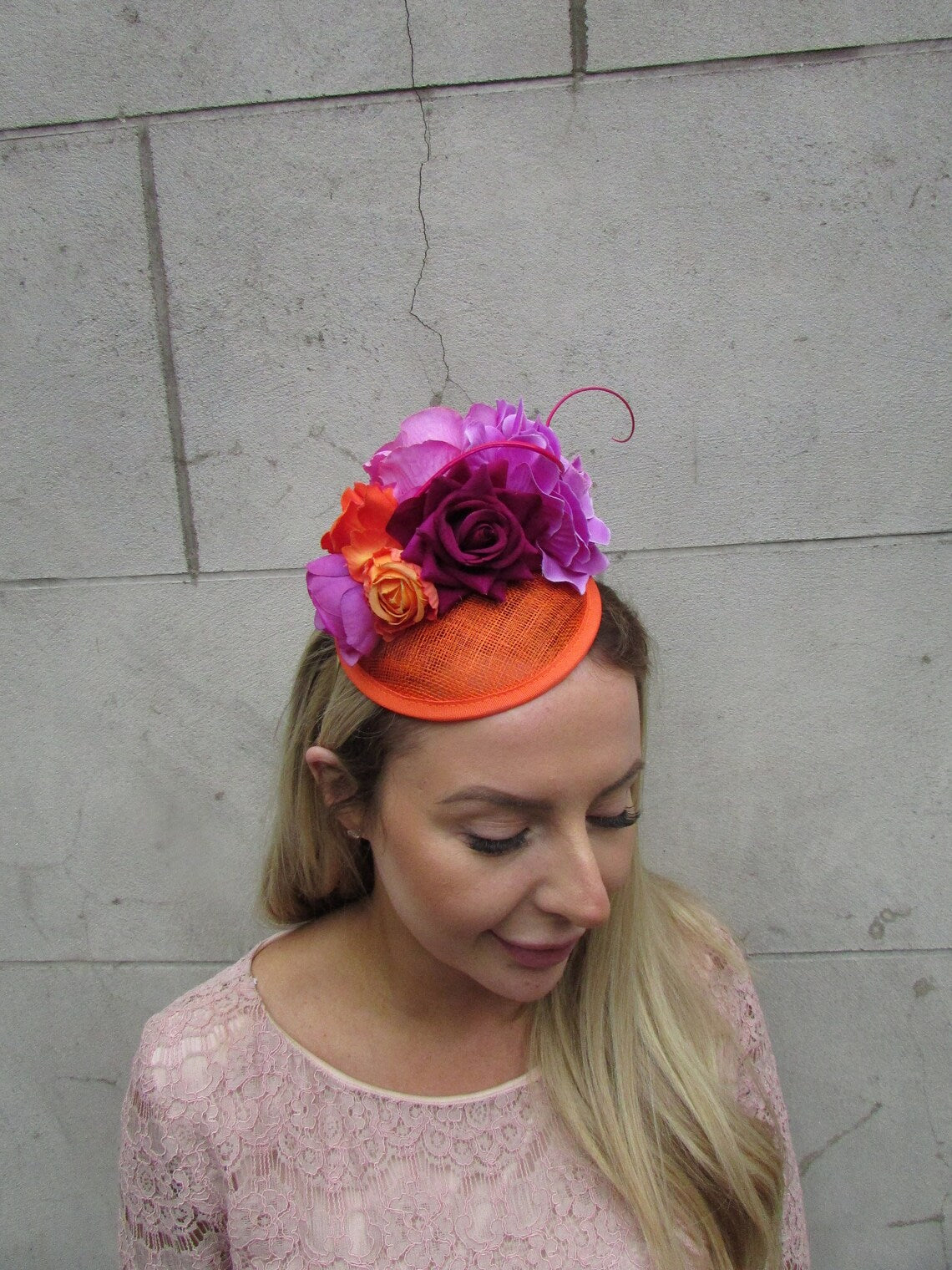 Orange & Magenta Pillbox Hat Fascinator