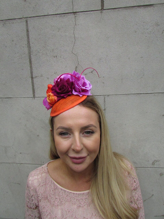Orange & Magenta Pillbox Hat Fascinator