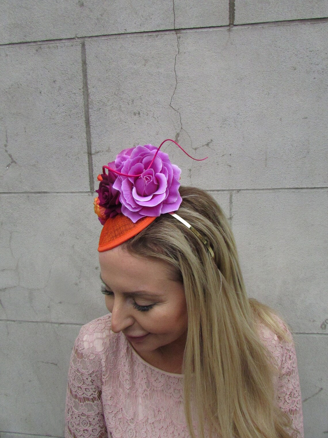 Orange & Magenta Pillbox Hat Fascinator