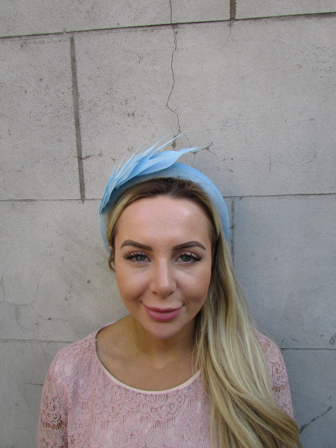Light Blue Velvet Feather Fascinator