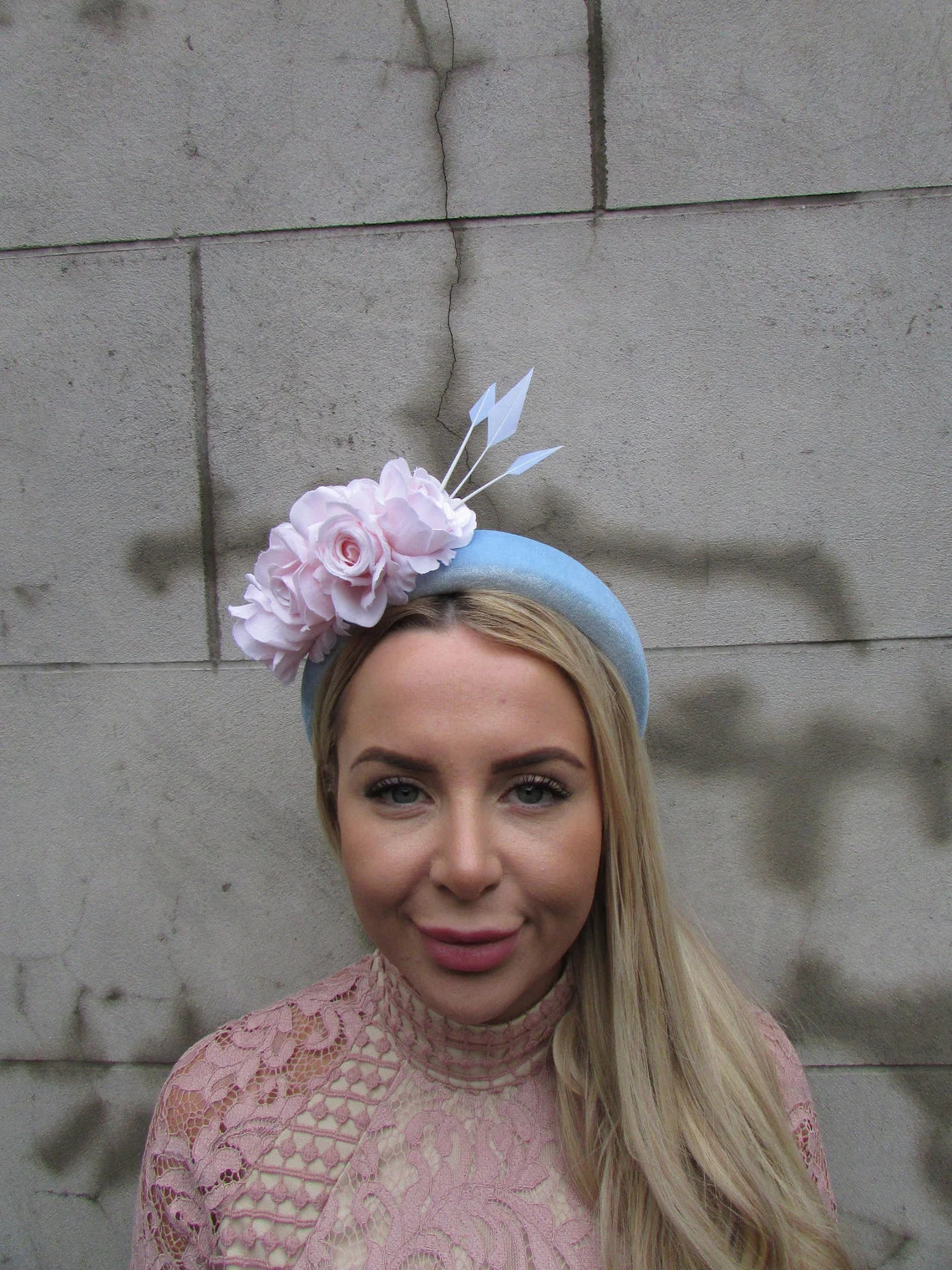 Light Blue & Blush Rose Fascinator