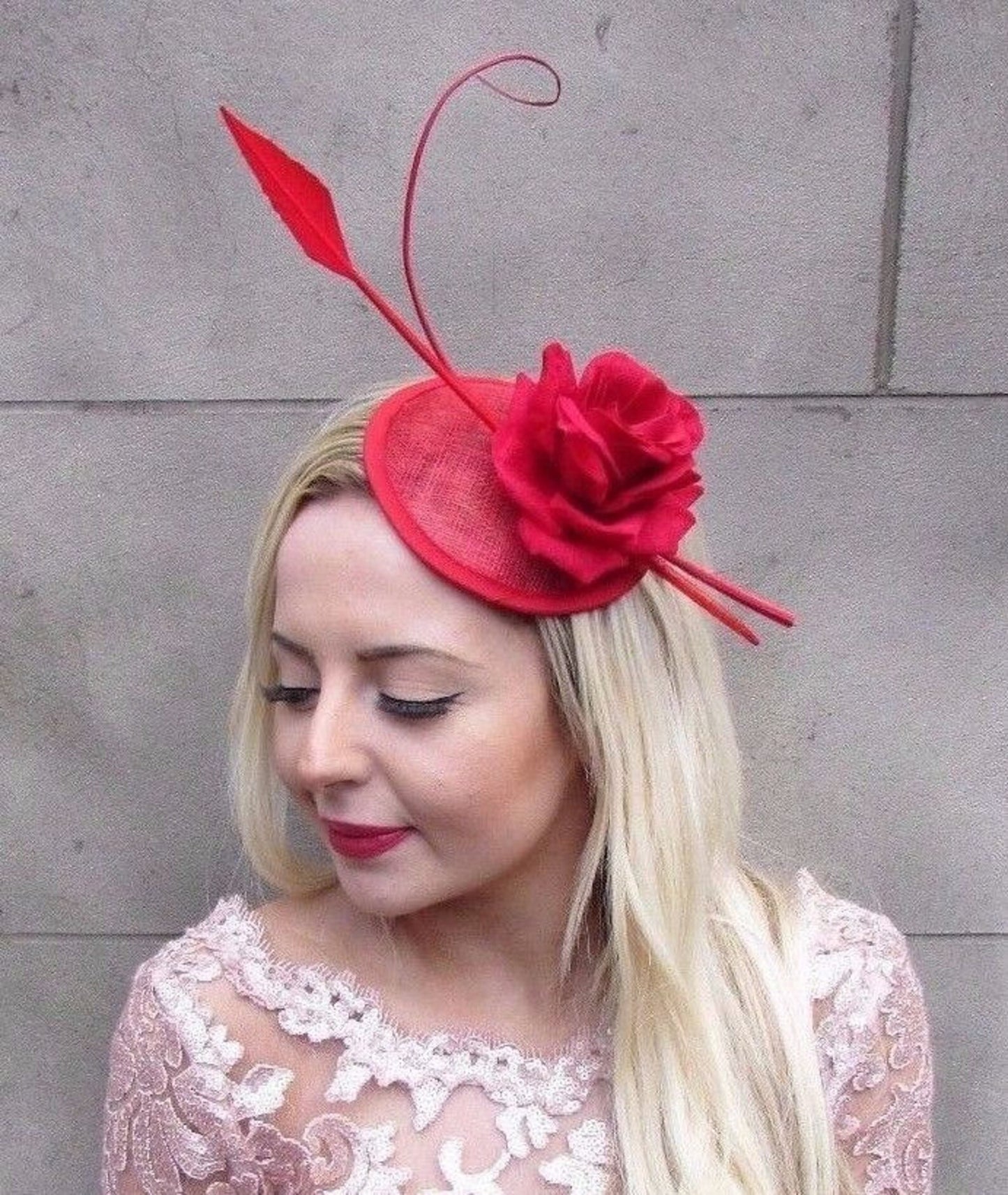 Red Rose Flower Sinamay Hat Hair Clip