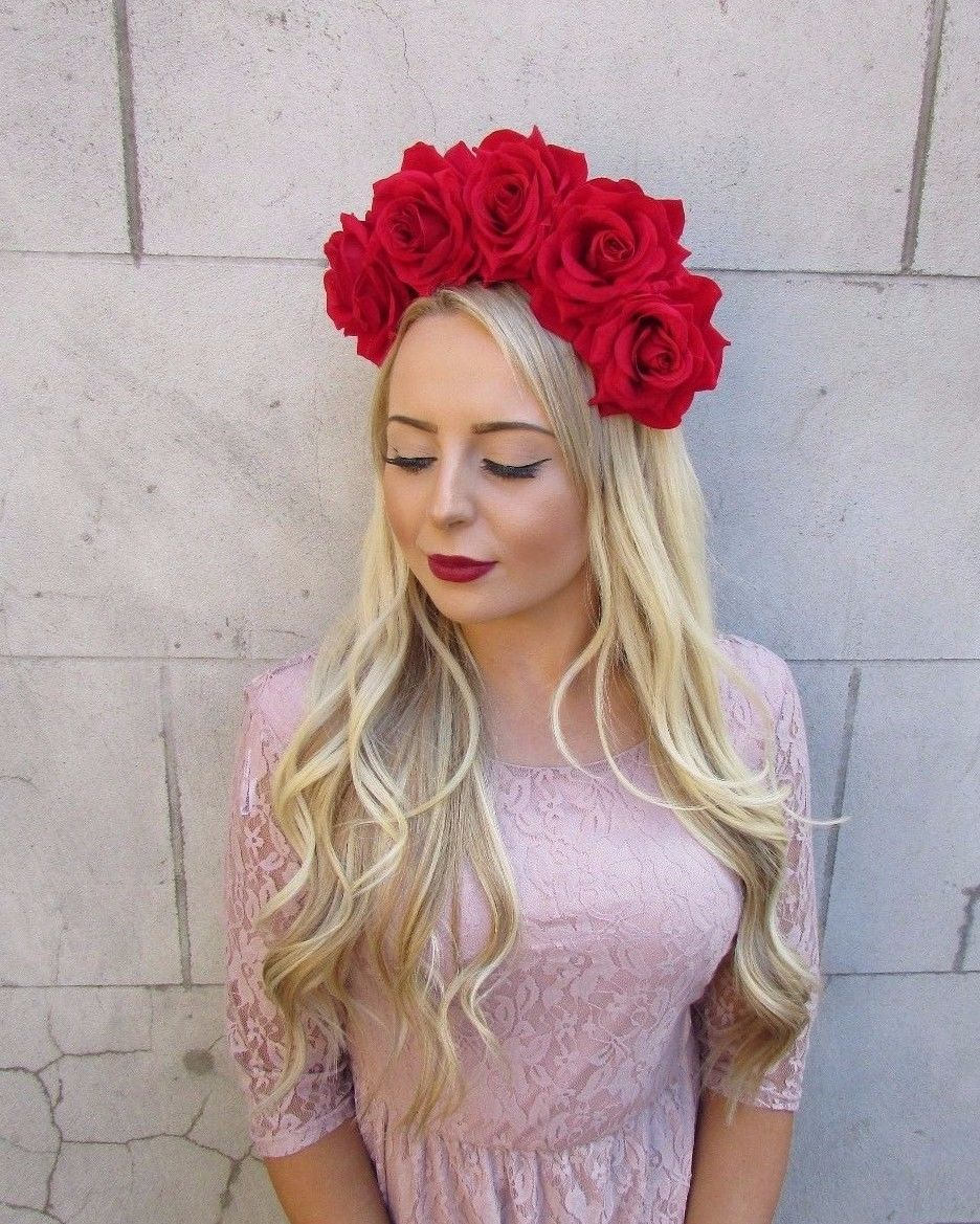 Large Red Rose Flower Headband fascinator sh-194