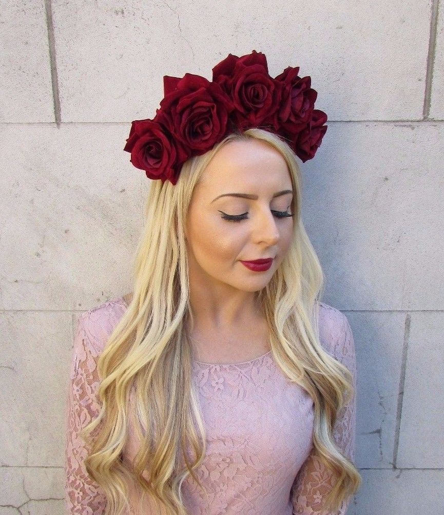 Large Burgundy Rose Flower Headpiece