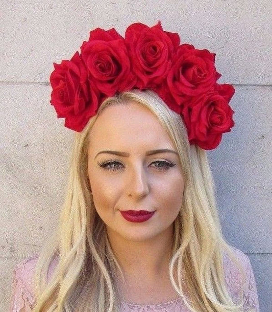 Large Red Rose Flower Headband fascinator sh-194