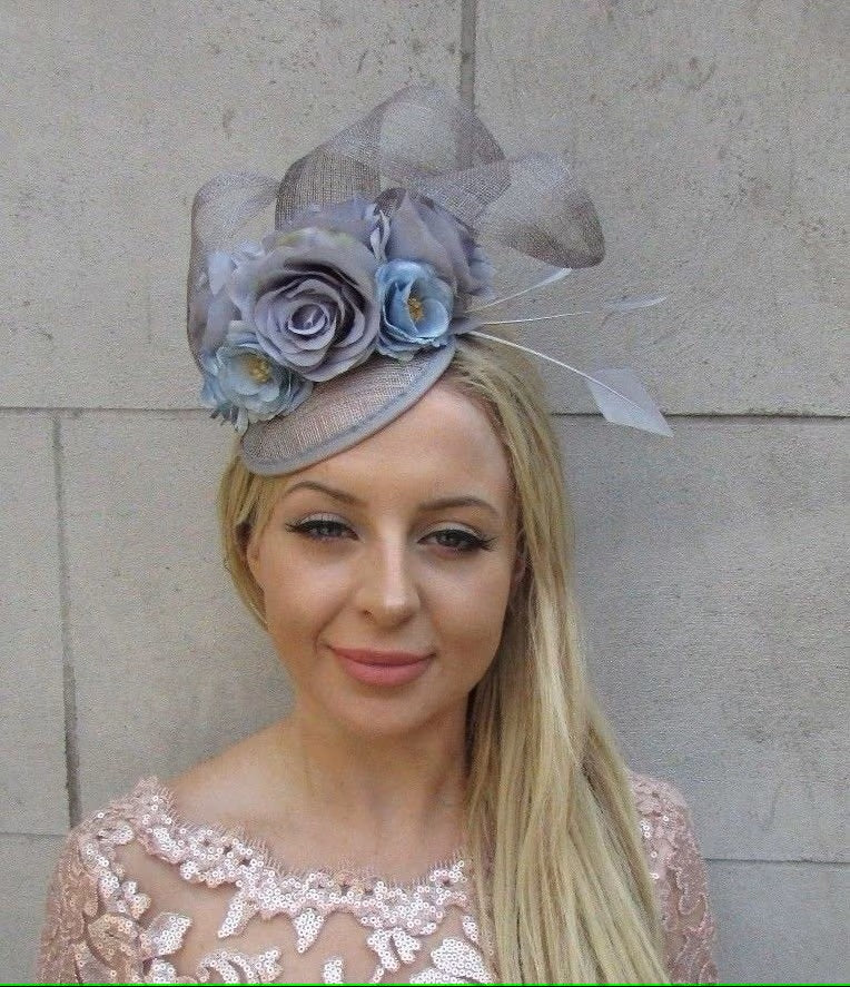 Light Grey & Blue Fascinator Hat