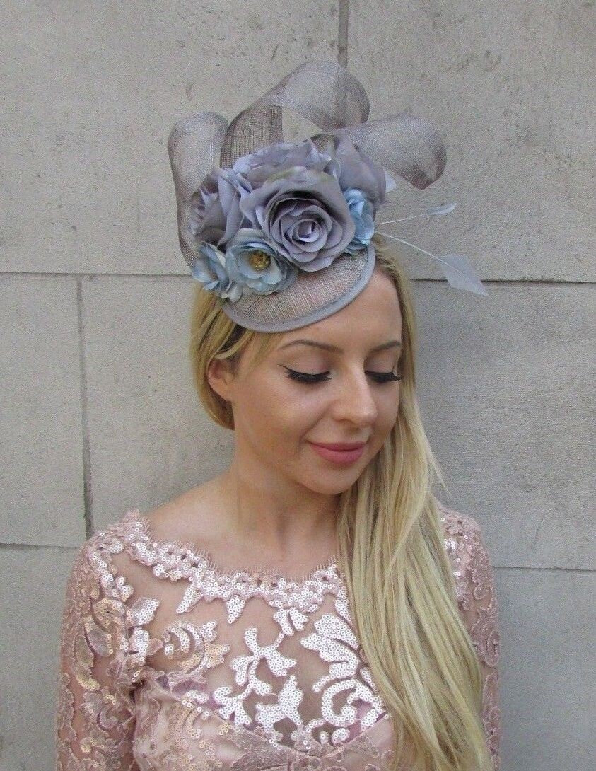 Light Grey & Blue Fascinator Hat