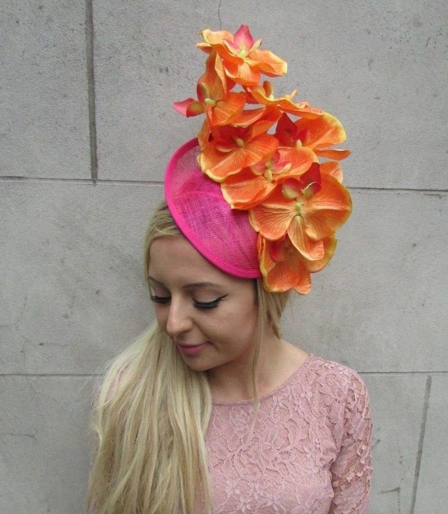Orange & Pink Orchid Fascinator Hat