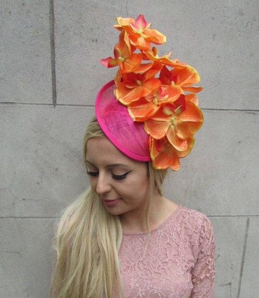 Orange & Pink Orchid Fascinator Hat