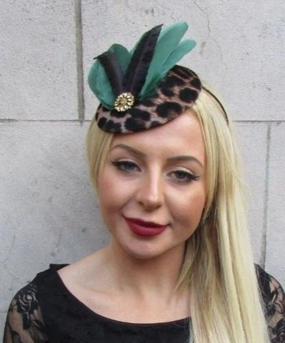Black & Bottle Green Leopard Print Pillbox Hat
