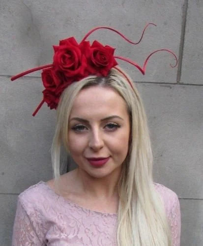 Red Rose Flower Statement Fascinator sh-352