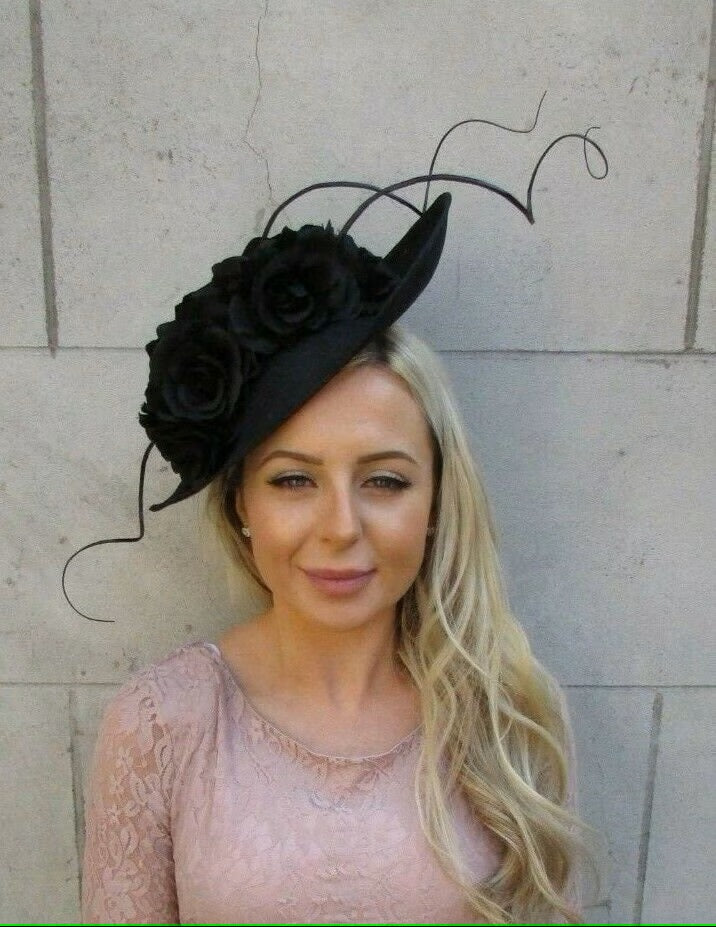 Large Black Rose Flower Hat