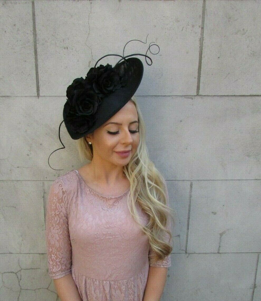 Large Black Rose Flower Hat