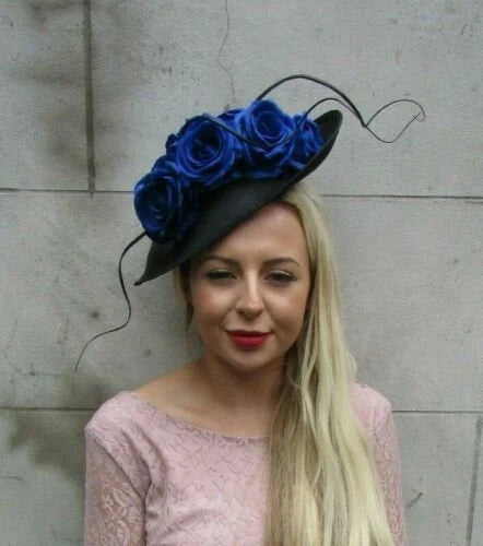Royal Blue & Black Flower Teardrop Hat 7235
