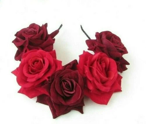 Burgundy & Red Rose Flower Headband