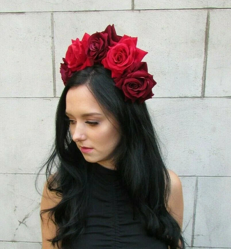 Burgundy & Red Rose Flower Headband