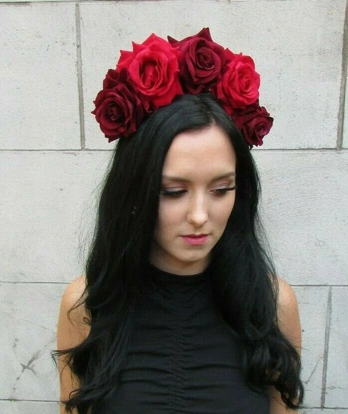 Burgundy & Red Rose Flower Headband