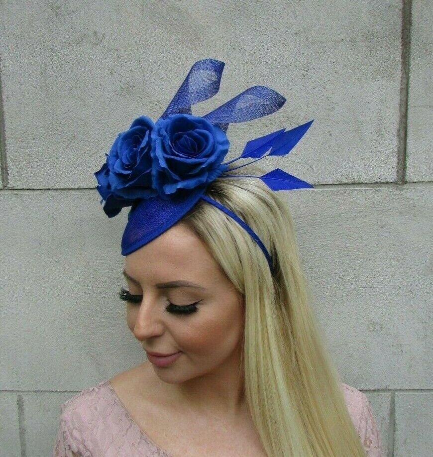 Royal Blue Rose Hat Fascinator u1z78