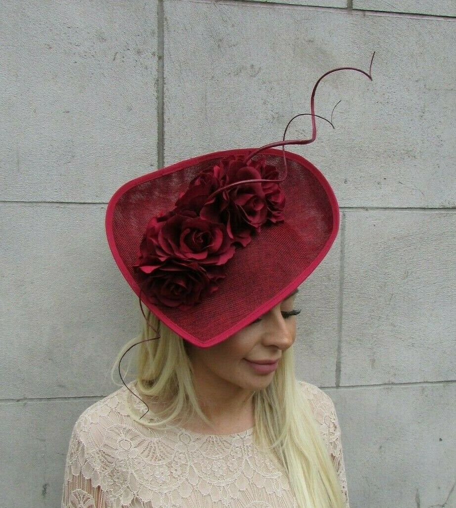 Large Burgundy Teardrop Fascinator Hat OR-02