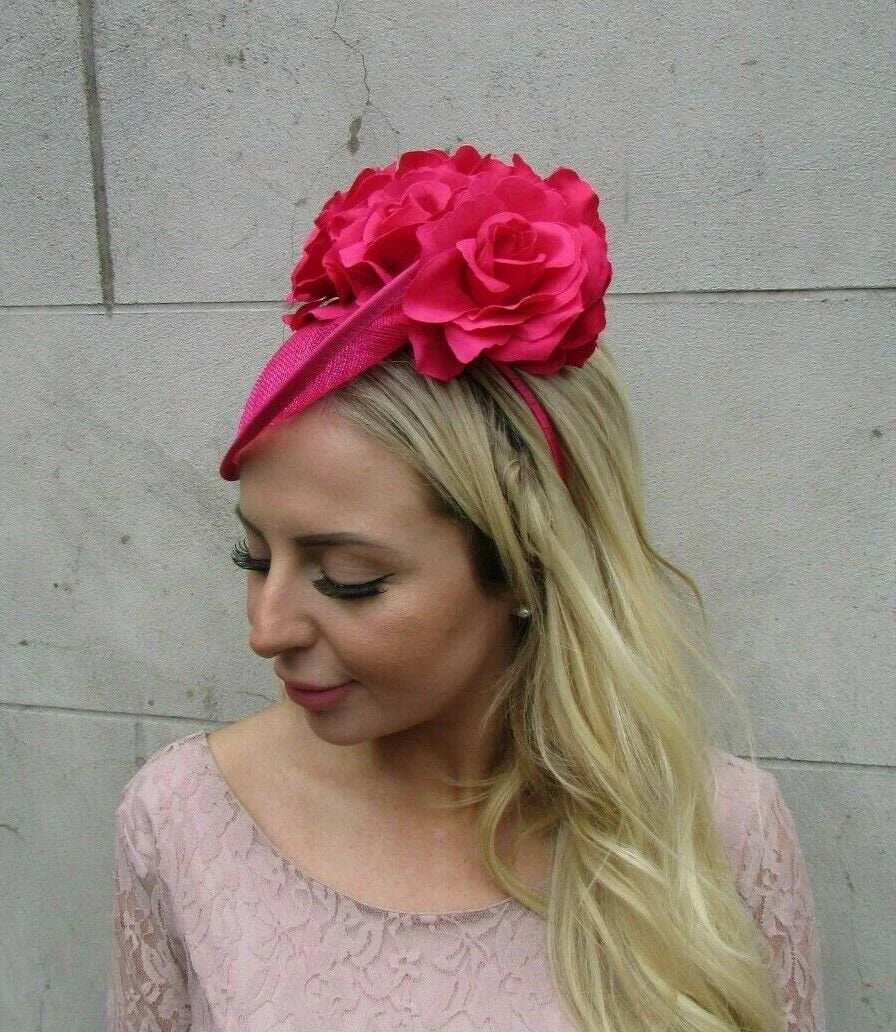 Hot Pink Rose Flower Disc Fascinator Hat