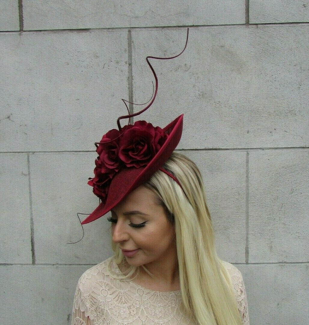 Large Burgundy Teardrop Fascinator Hat OR-02