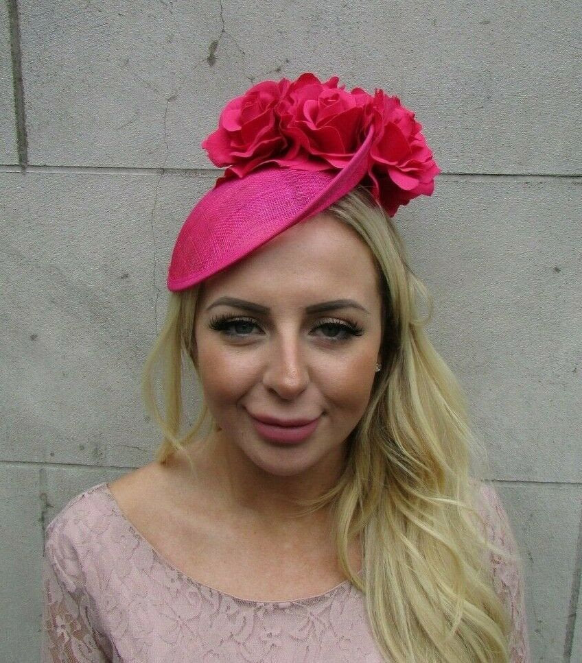 Hot Pink Rose Flower Disc Fascinator Hat