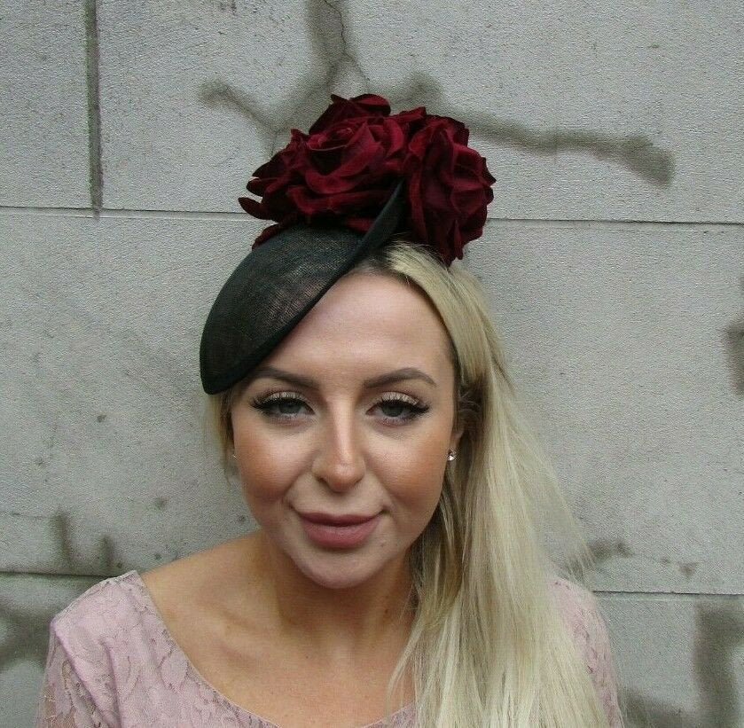 Black & Burgundy Rose Flower Hatinator