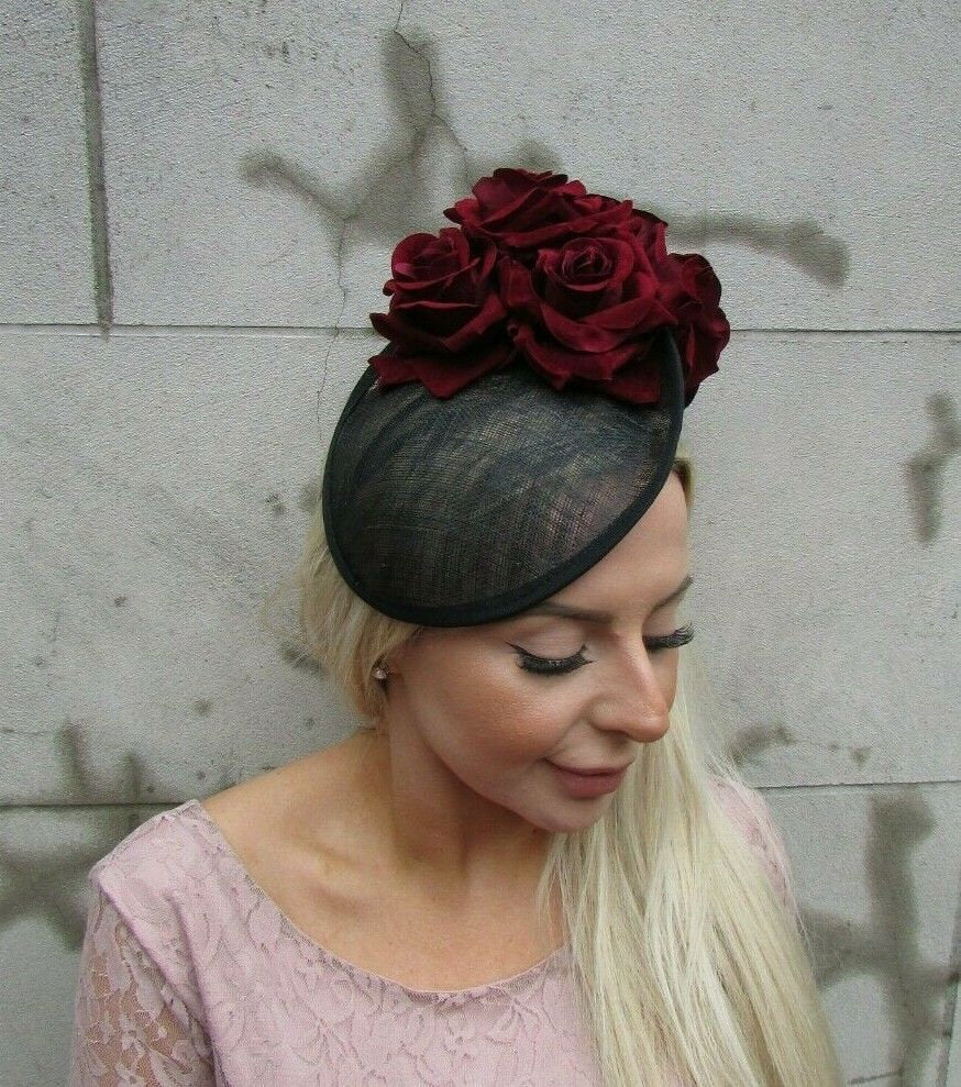 Black & Burgundy Rose Flower Hatinator