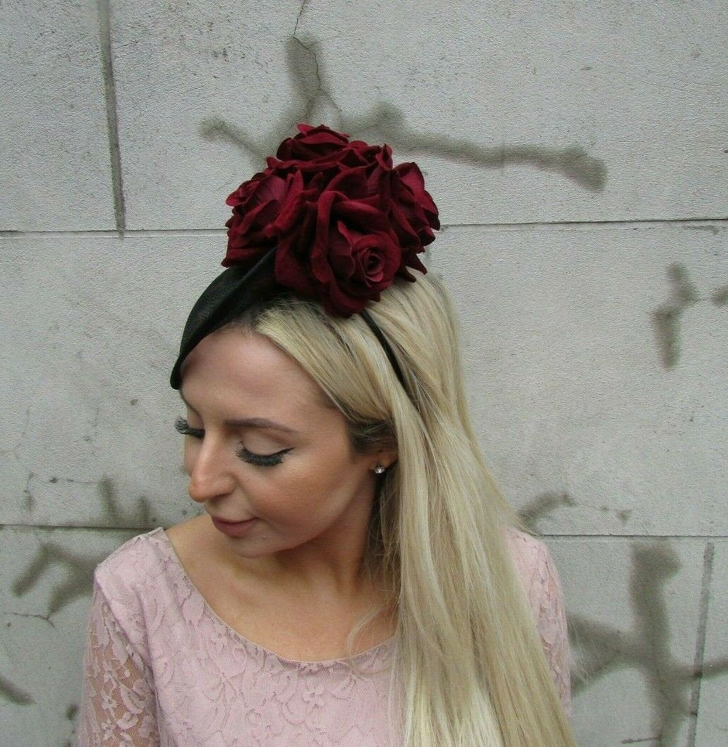 Black & Burgundy Rose Flower Hatinator