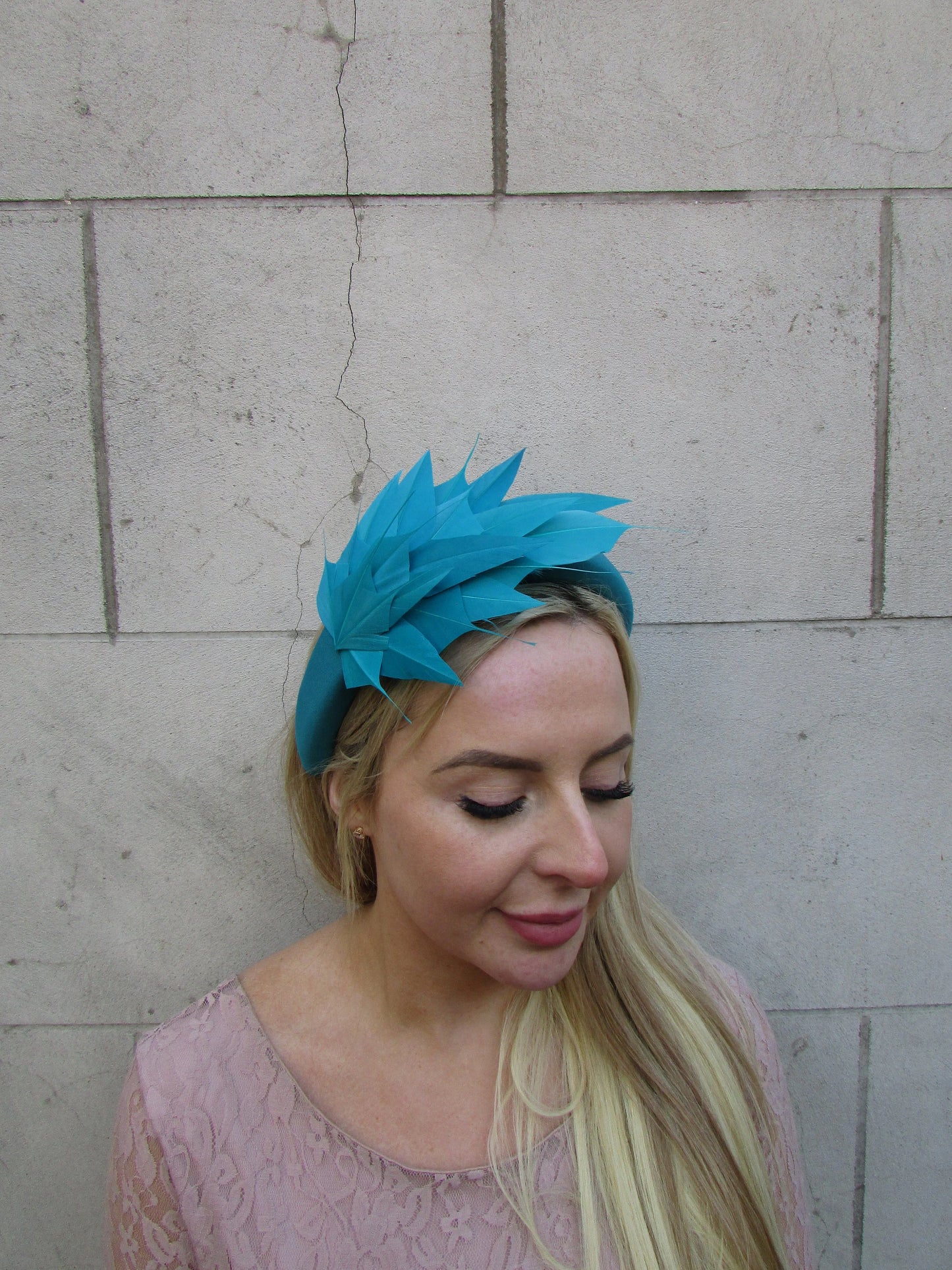 Lagoon Teal Turquoise Feather Padded Headband