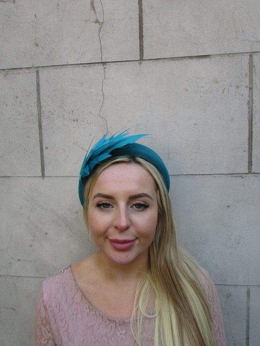 Lagoon Teal Turquoise Feather Padded Headband