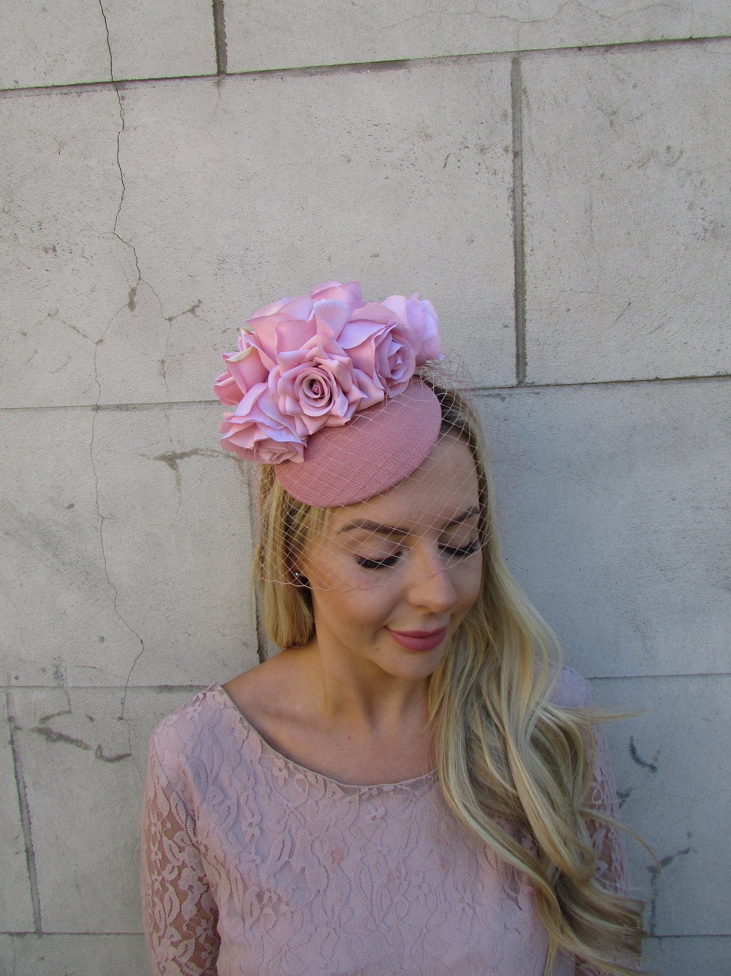 Dusky Pink Birdcage Veil Fascinator Hat