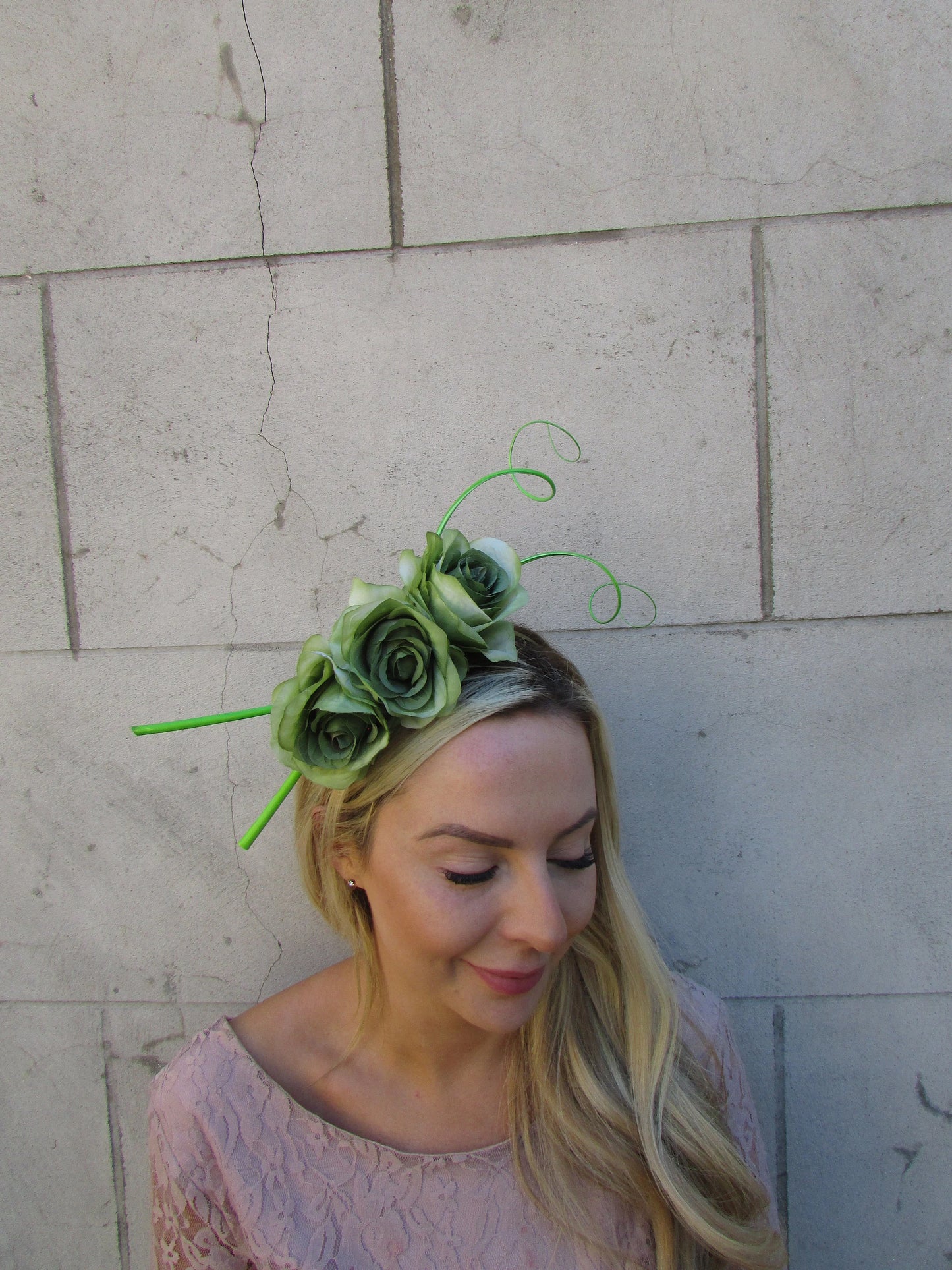 Olive & Lime Rose Flower Headpiece