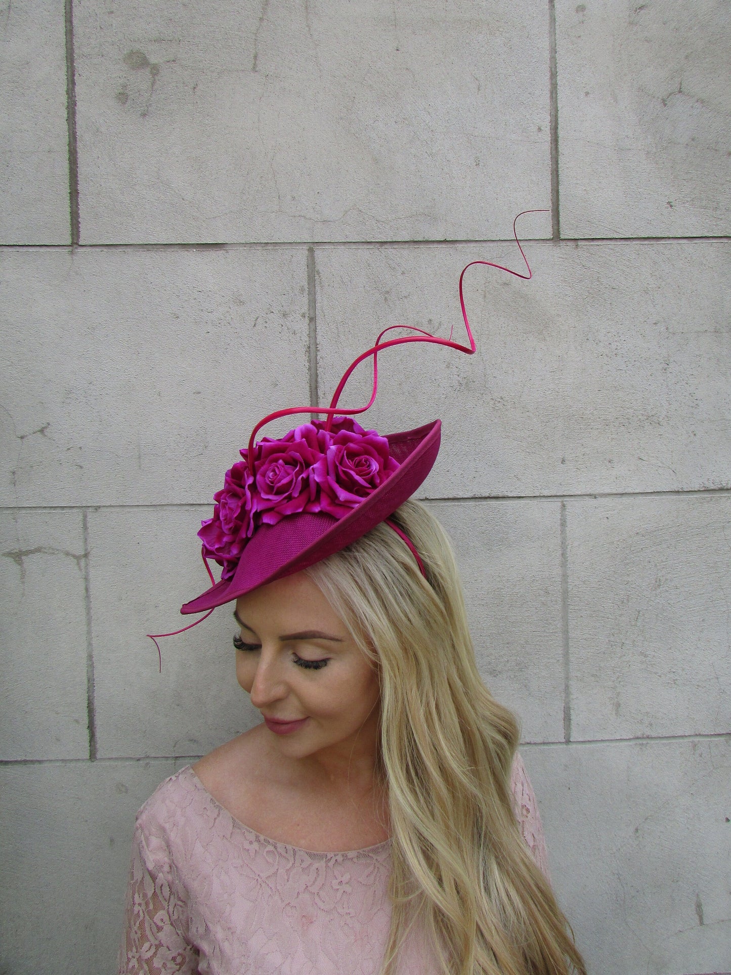 Large Magenta Rose Flower Fascinator Hat Teardrop