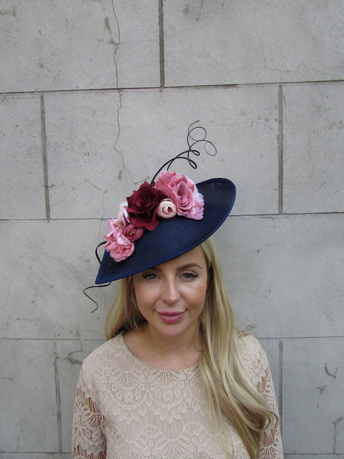 Navy Blue Burgundy & Dusky Pink Floral Fascinator Hat
